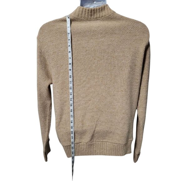 Vintage 1960's Cardigan Mens S/M Full Zip Cardigan Pockets Suede Yoke Tan Brown - Picture 11 of 12